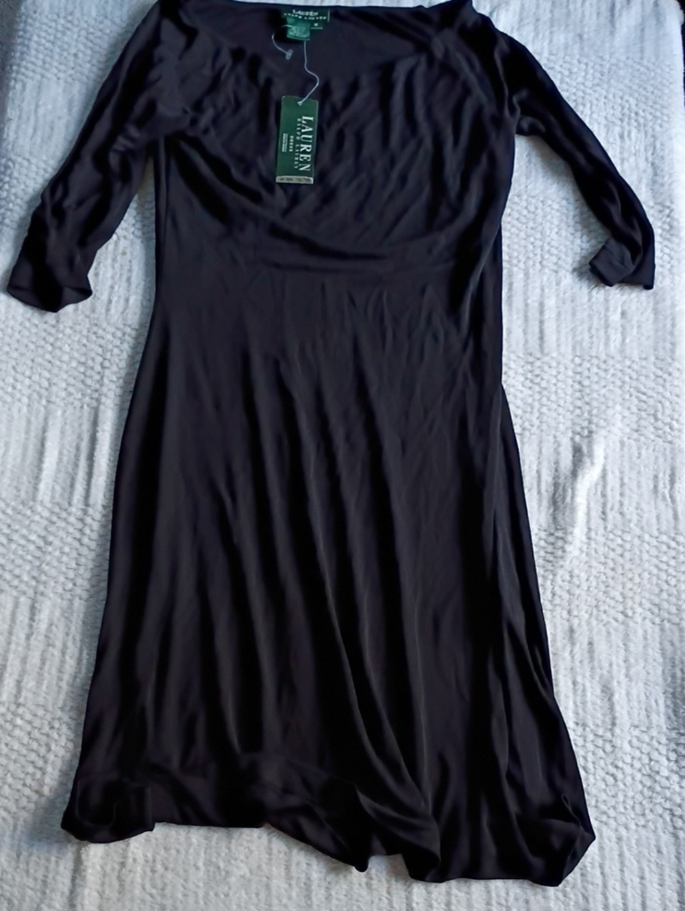 NWT Lauren Ralph Lauren Black Boatneck 3/4 Sleeve Midi Dress